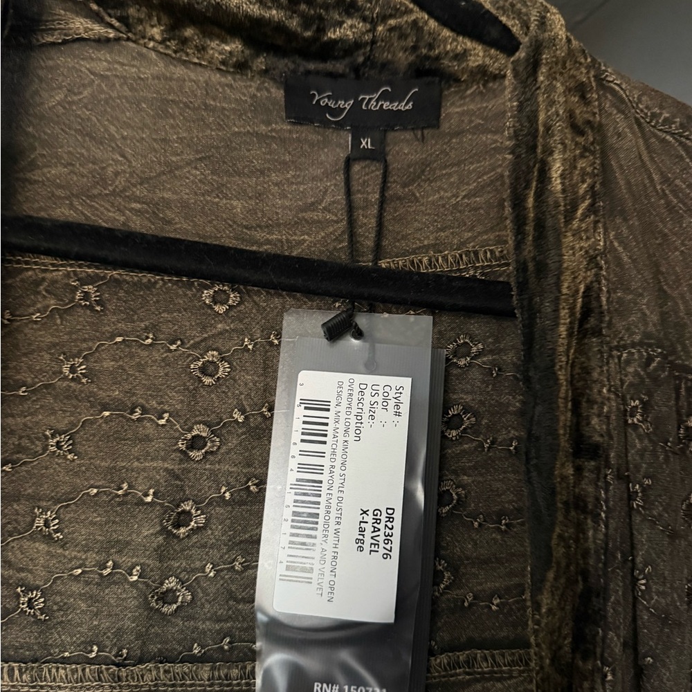 Olive Green Long Duster with Eyelet Details - Picture 2 of 4